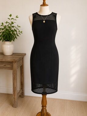 Susana Monaco Black Wool Blend Mesh Trim Sheath Dress Size 2